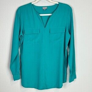 J. Jill Turquoise Silk Long Sleeve V-Neck Top S